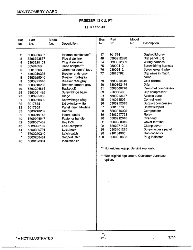 Freezer 13 Cu. Ft. Page 2 Diagram and Parts List for 53251-0E  Frigidaire Freezer