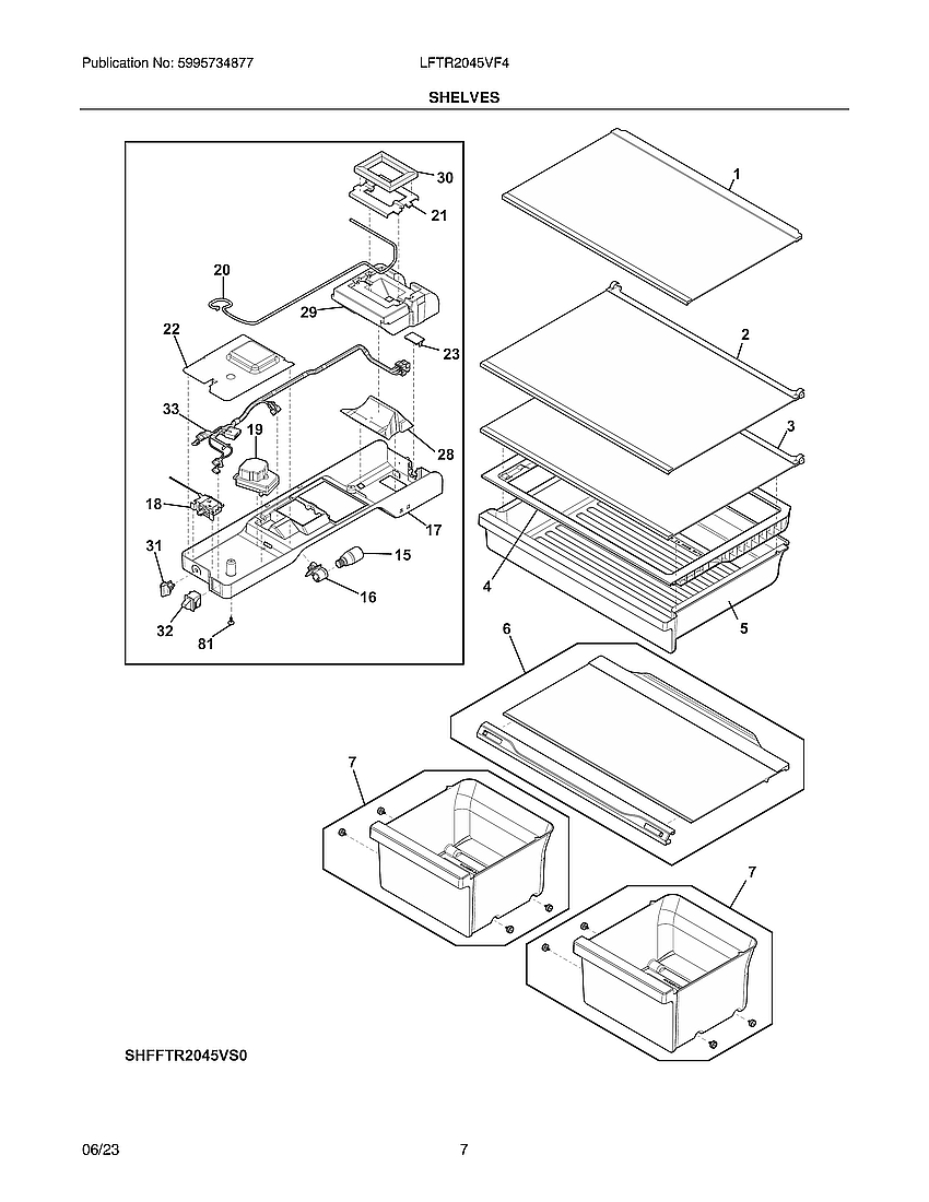Shelves Diagram and Parts List for LFTR2045VF4  Frigidaire Refrigerator