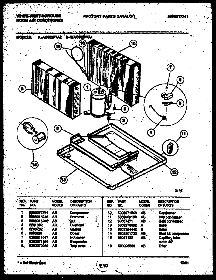 SYSTEM PARTS Diagram and Parts List for AC052P7A2  Frigidaire Air Conditioner