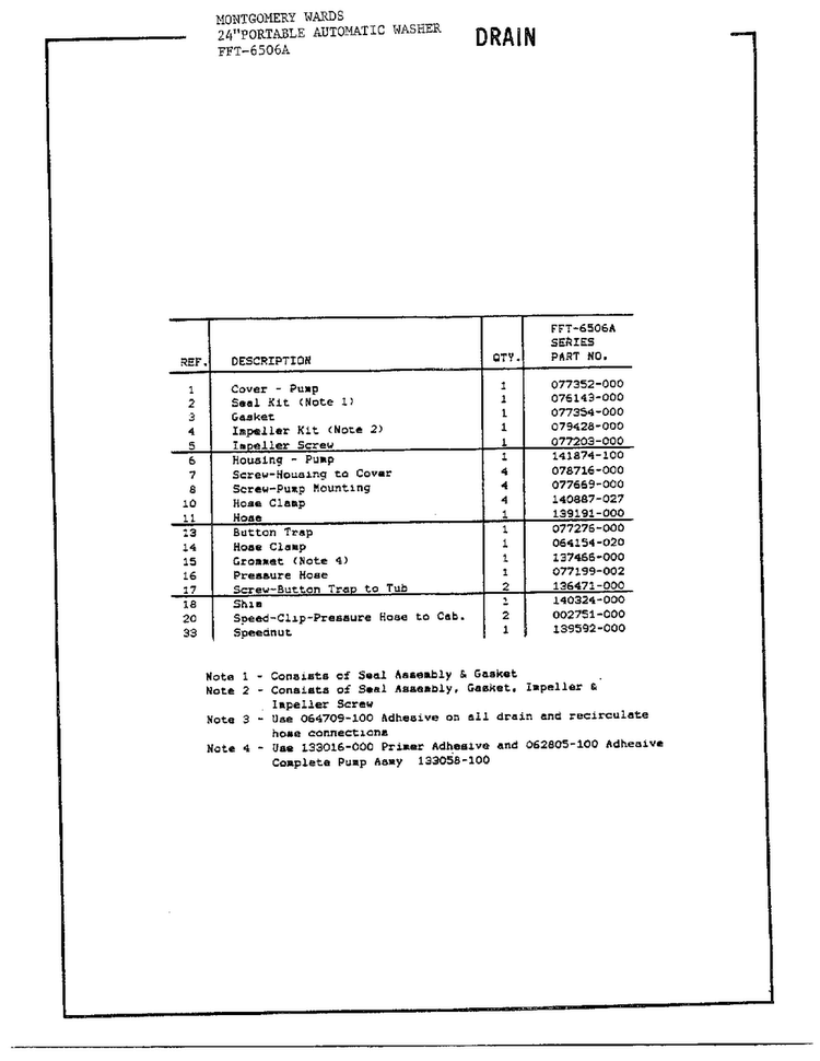 24` Portable/ Drain Page 2 Diagram and Parts List for 6506A  Frigidaire Washer