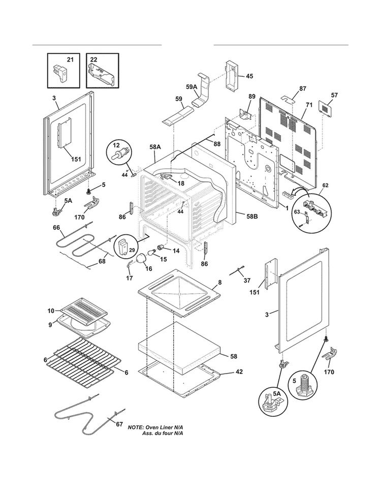 Body Diagram and Parts List for FFEF3018LMF  Frigidaire Range