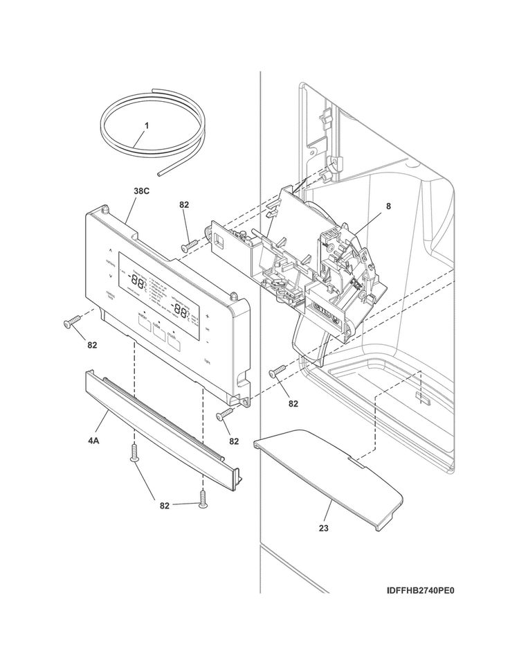 Controls & Ice Dispenser Diagram and Parts List for FFHB2740PE4  Frigidaire Refrigerator