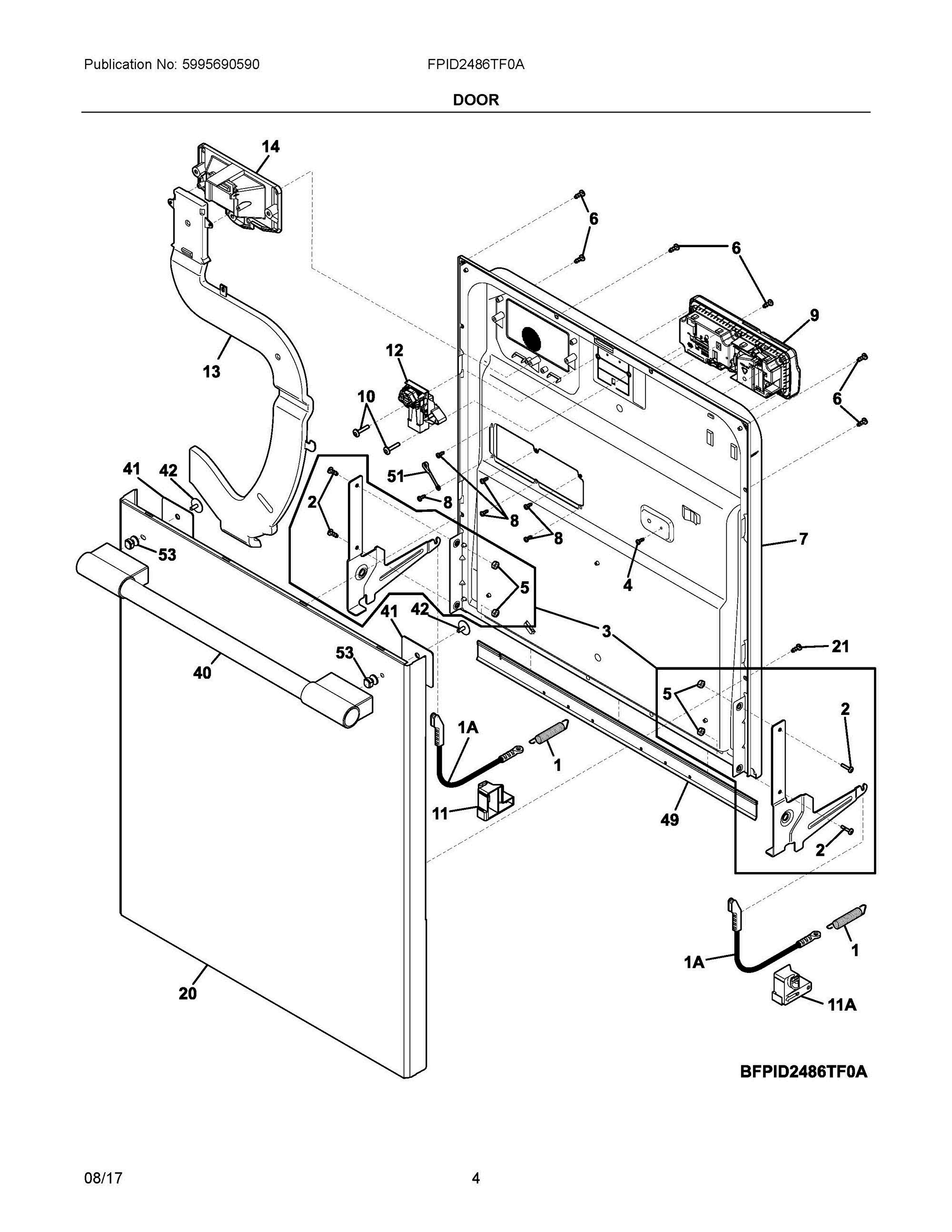 03 - DOOR Diagram and Parts List for FPID2486TF0A  Frigidaire Dishwasher