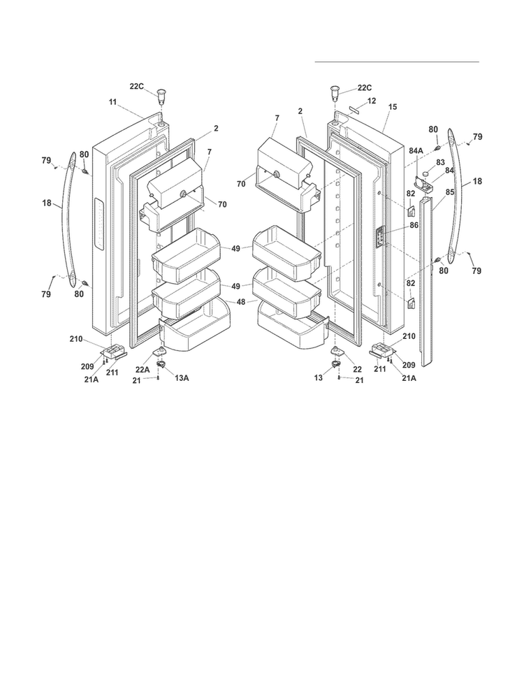 Fresh Food Door Diagram and Parts List for FGHN2844LP7  Frigidaire Refrigerator
