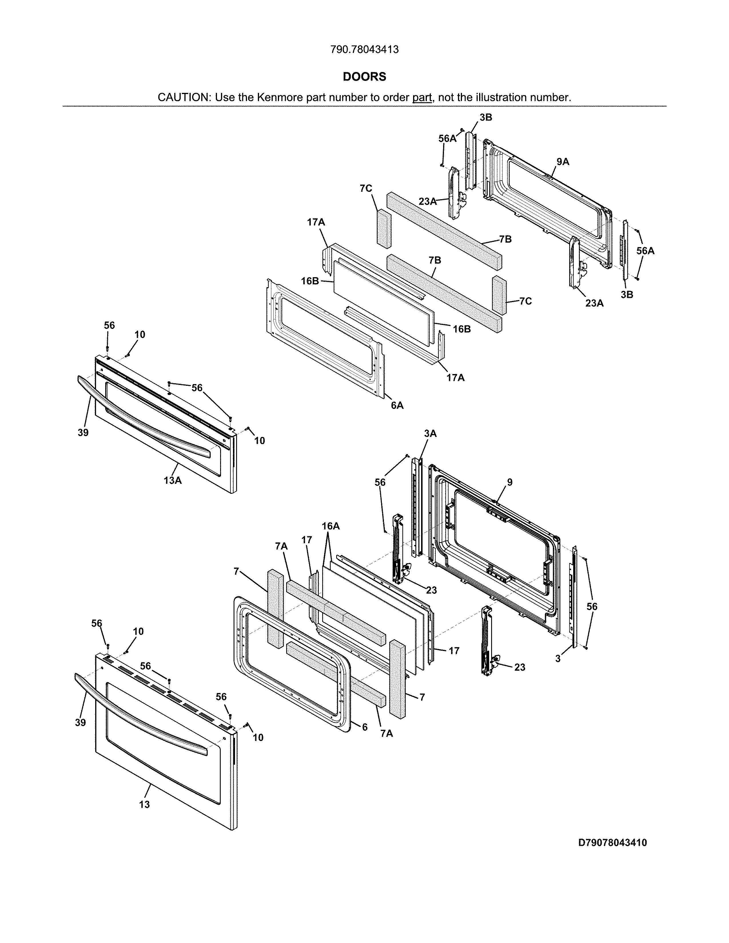 Doors Diagram and Parts List for 79078043413  Kenmore Range