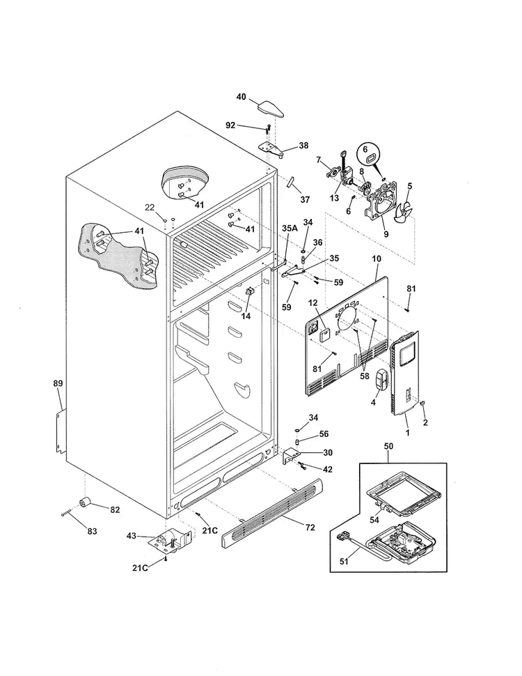 Cabinet Diagram and Parts List for 25360603413  Kenmore Refrigerator