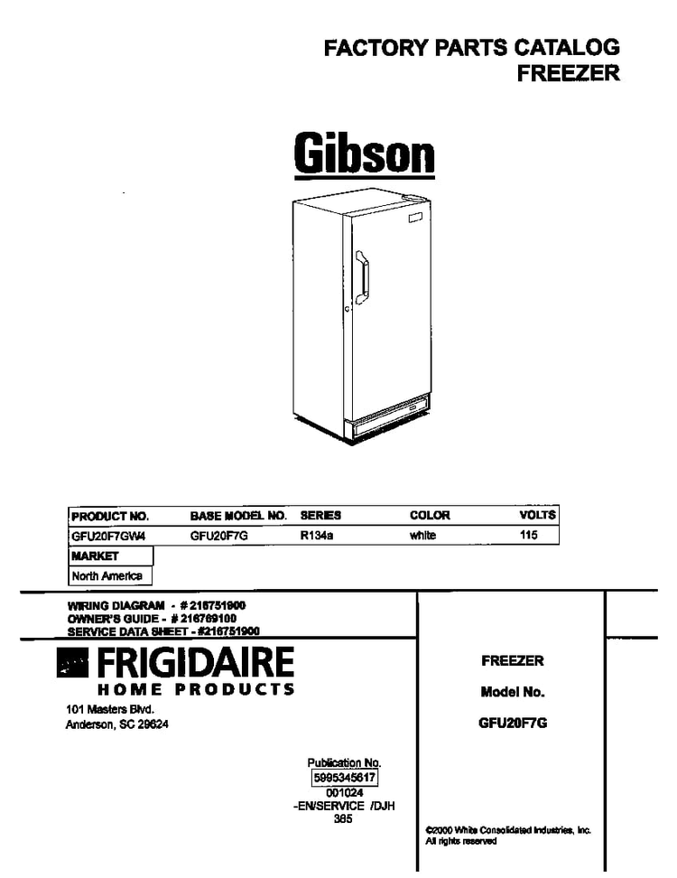 Cover Diagram and Parts List for GFU20F7GW4  Gibson Freezer