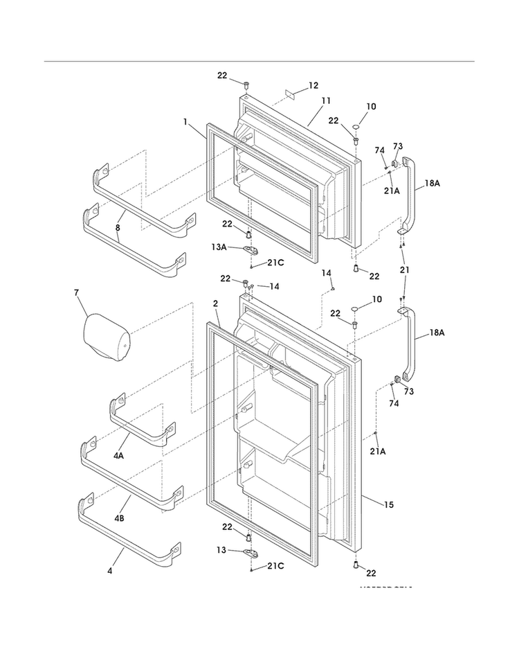 Door Diagram and Parts List for FFHT1513LB8  Frigidaire Refrigerator