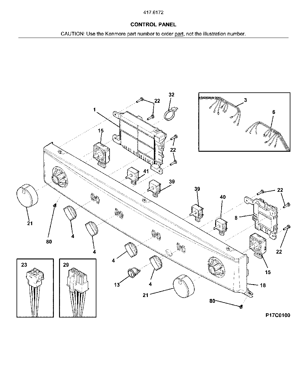 Control panel Diagram and Parts List for 41761723511  Kenmore Washer Dryer Combo
