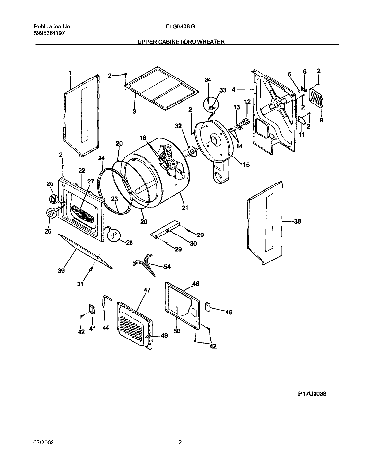 DRY CAB, DRM, HTR Diagram and Parts List for FLGB43RGS2  Frigidaire Washer Dryer Combo