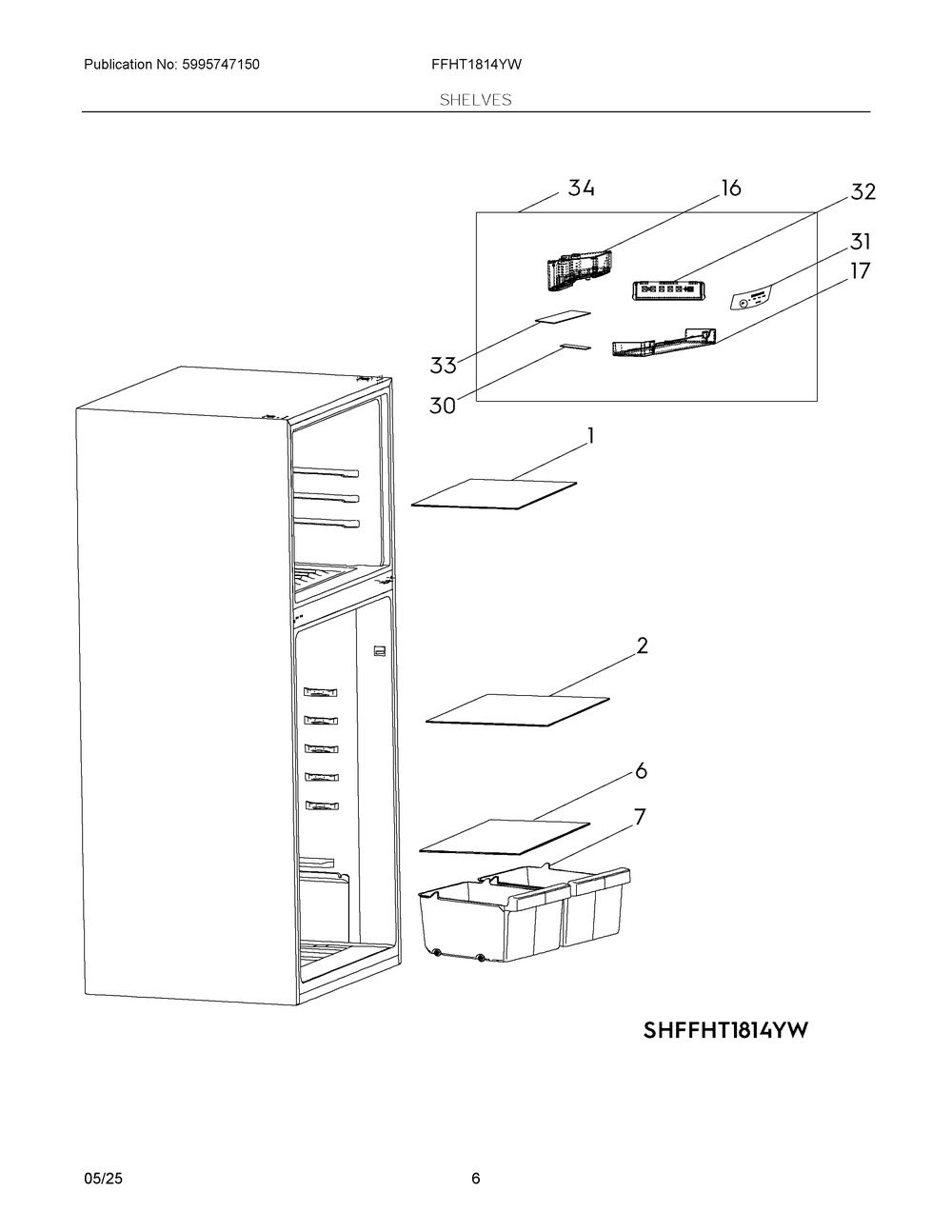 Shelves Diagram and Parts List for FFHT1814YW  Frigidaire Refrigerator
