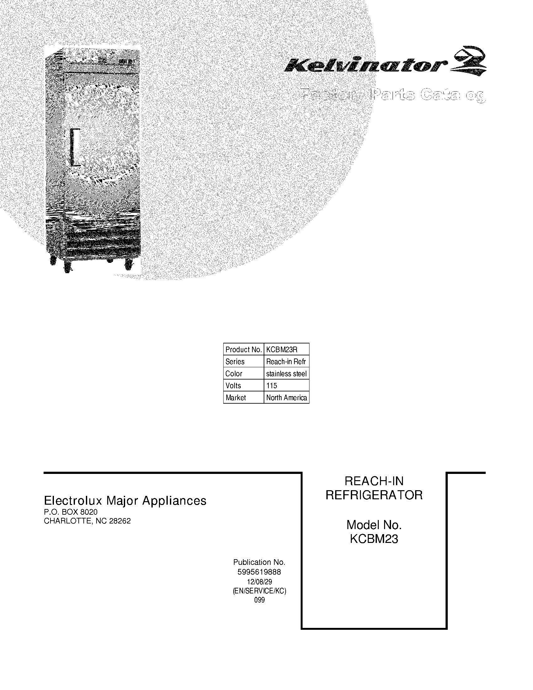 01 - COVER Diagram and Parts List for KCBM23R  Frigidaire Refrigerator
