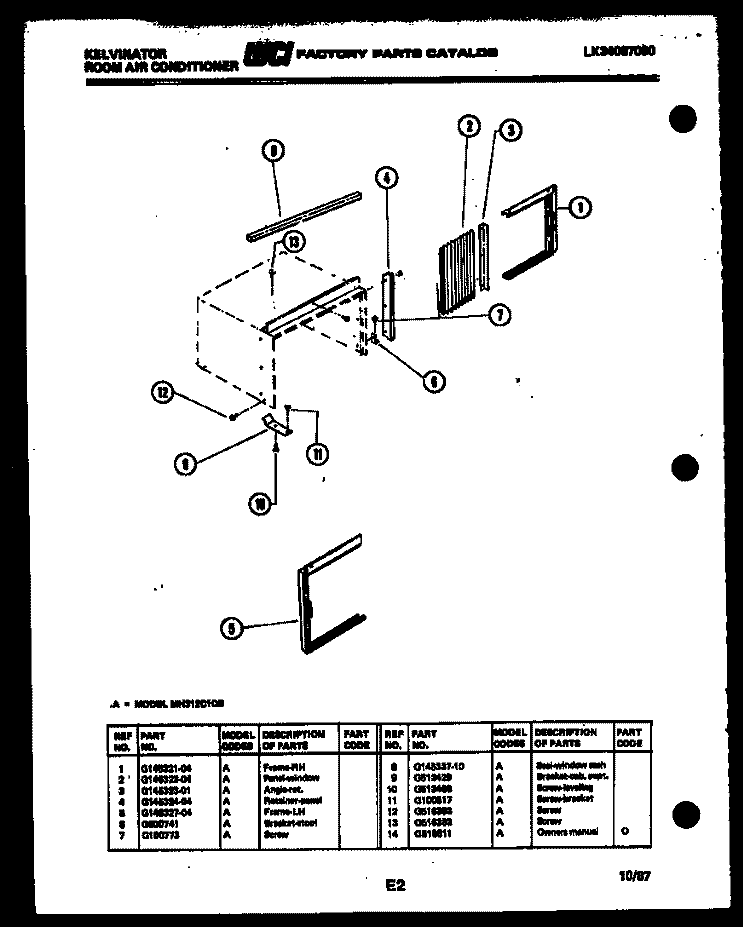 CABINET PARTS Diagram and Parts List for MH312C1QB  Kelvinator Air Conditioner