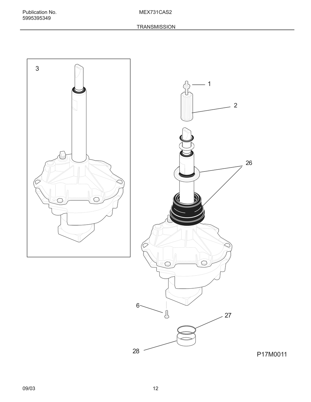 Transmission Diagram and Parts List for MEX731CAS2  Frigidaire Dryer