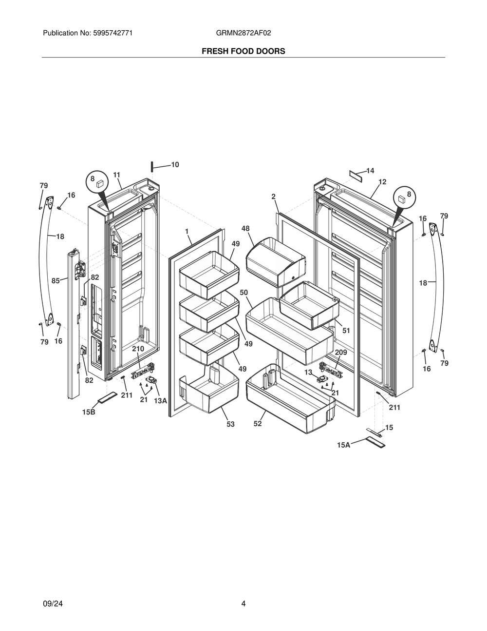 Fresh Food Doors Diagram and Parts List for GRMN2872AF02  Frigidaire Refrigerator