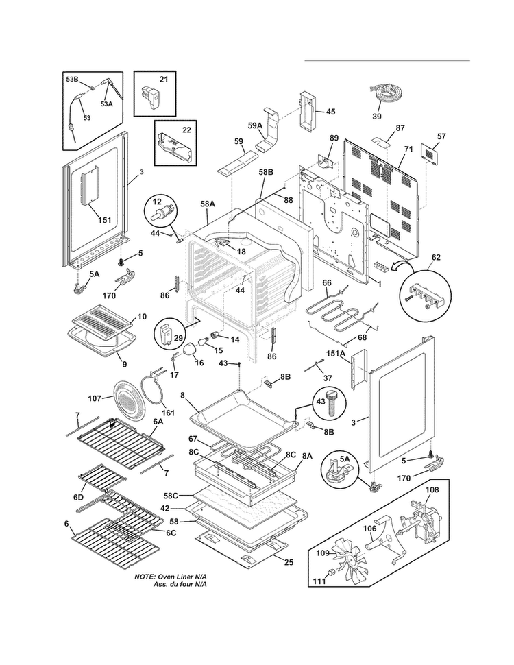 Body Diagram and Parts List for CGEF3055MFE  Frigidaire Range