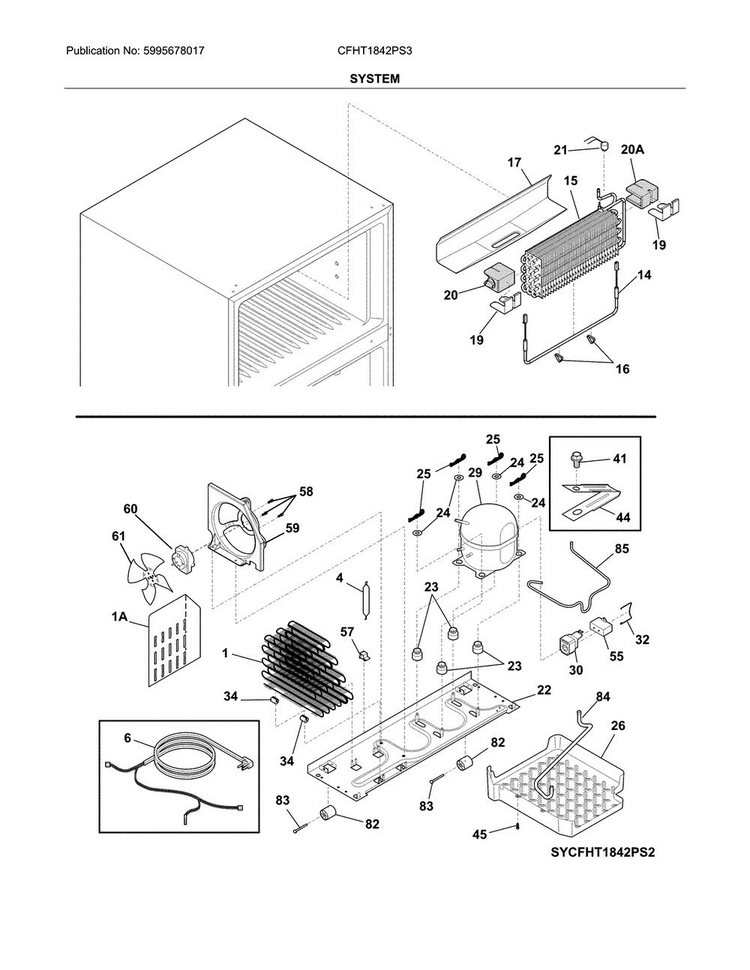 System Diagram and Parts List for CFHT1842PS3  Frigidaire Refrigerator