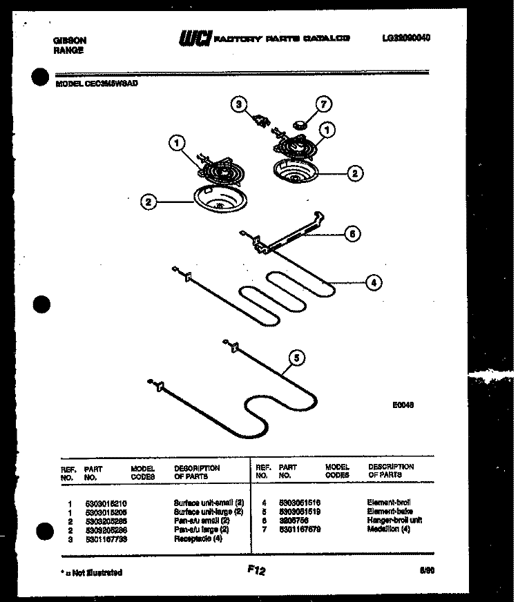 BROILER PARTS Diagram and Parts List for CEC3M5WSAD  Gibson Range