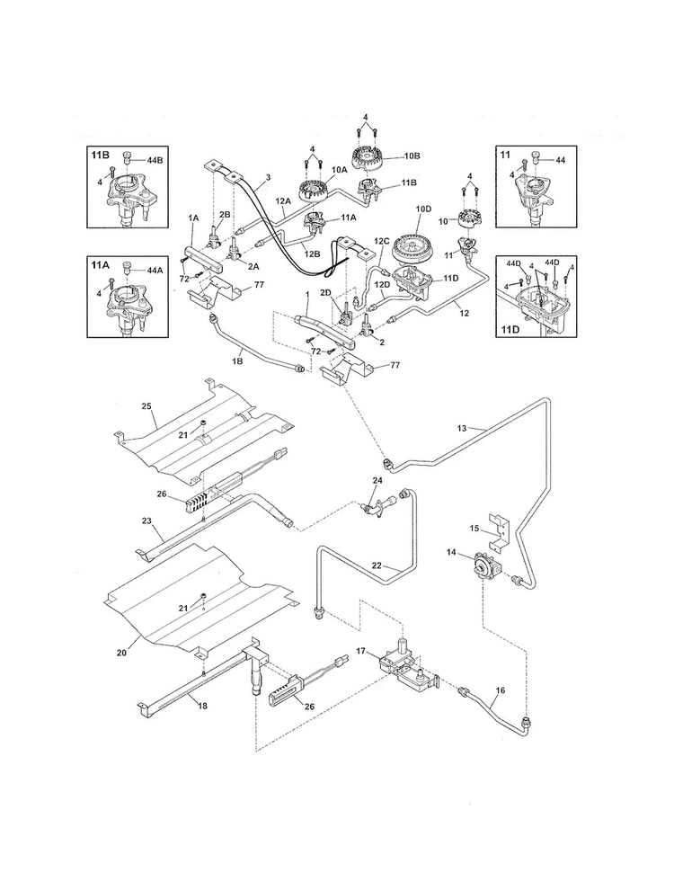 Burner Diagram and Parts List for EW30GS65GSC  Electrolux Range