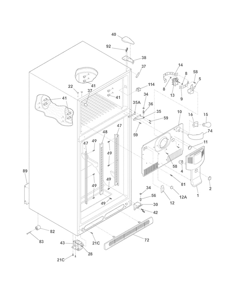 Cabinet Diagram and Parts List for DGHT1844KR8  Frigidaire Refrigerator