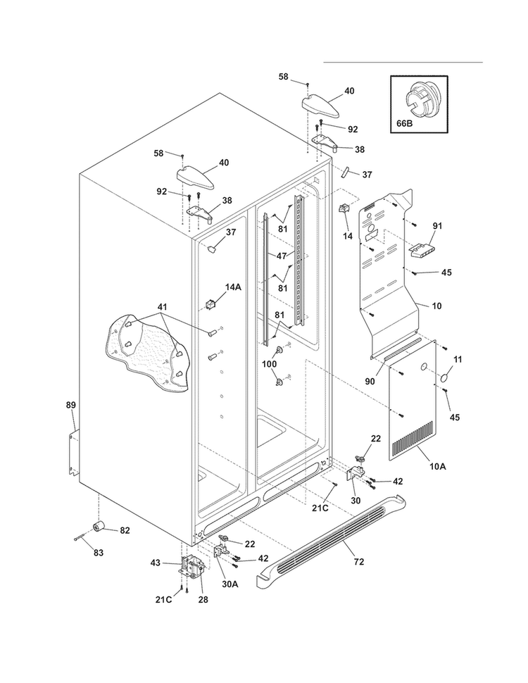 Cabinet Diagram and Parts List for FFHS2612LS5  Frigidaire Refrigerator