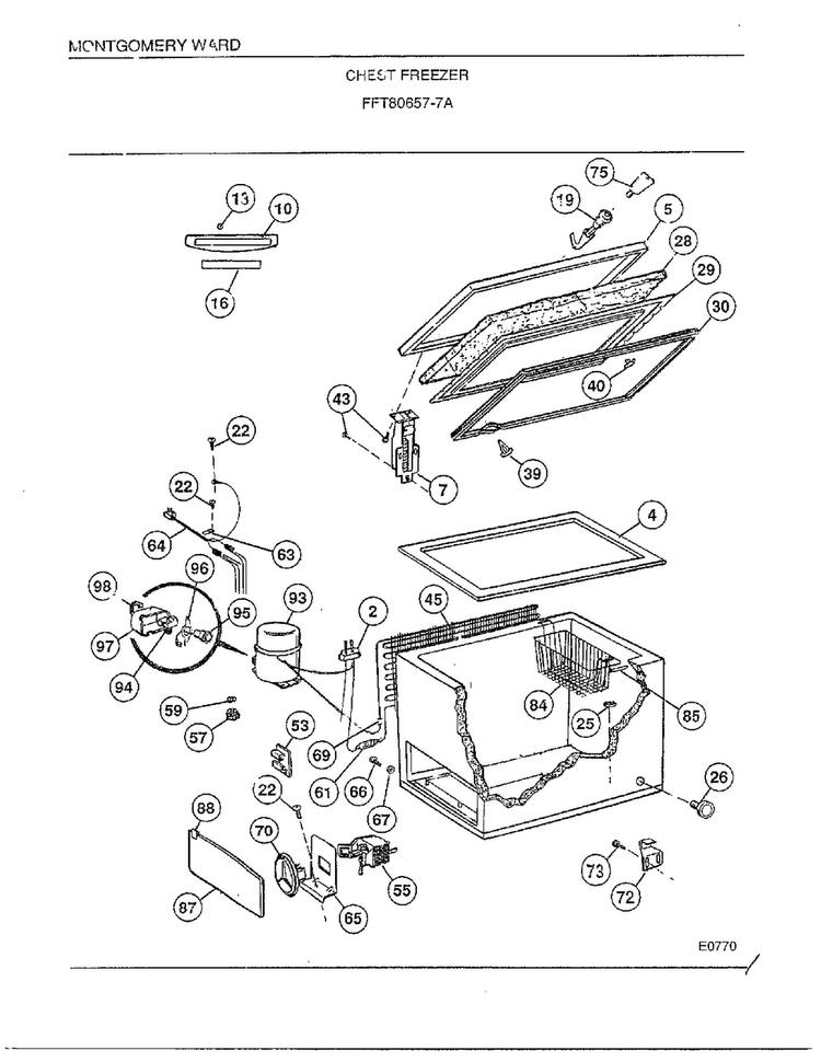 Chest Freezer Diagram and Parts List for 80657-7A  Frigidaire Freezer