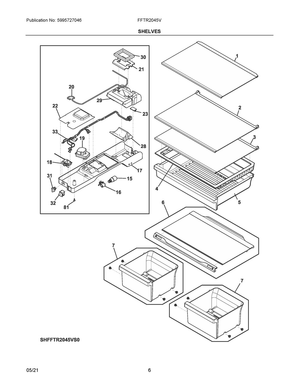 Shelves Diagram and Parts List for FFTR2045VB2  Frigidaire Refrigerator