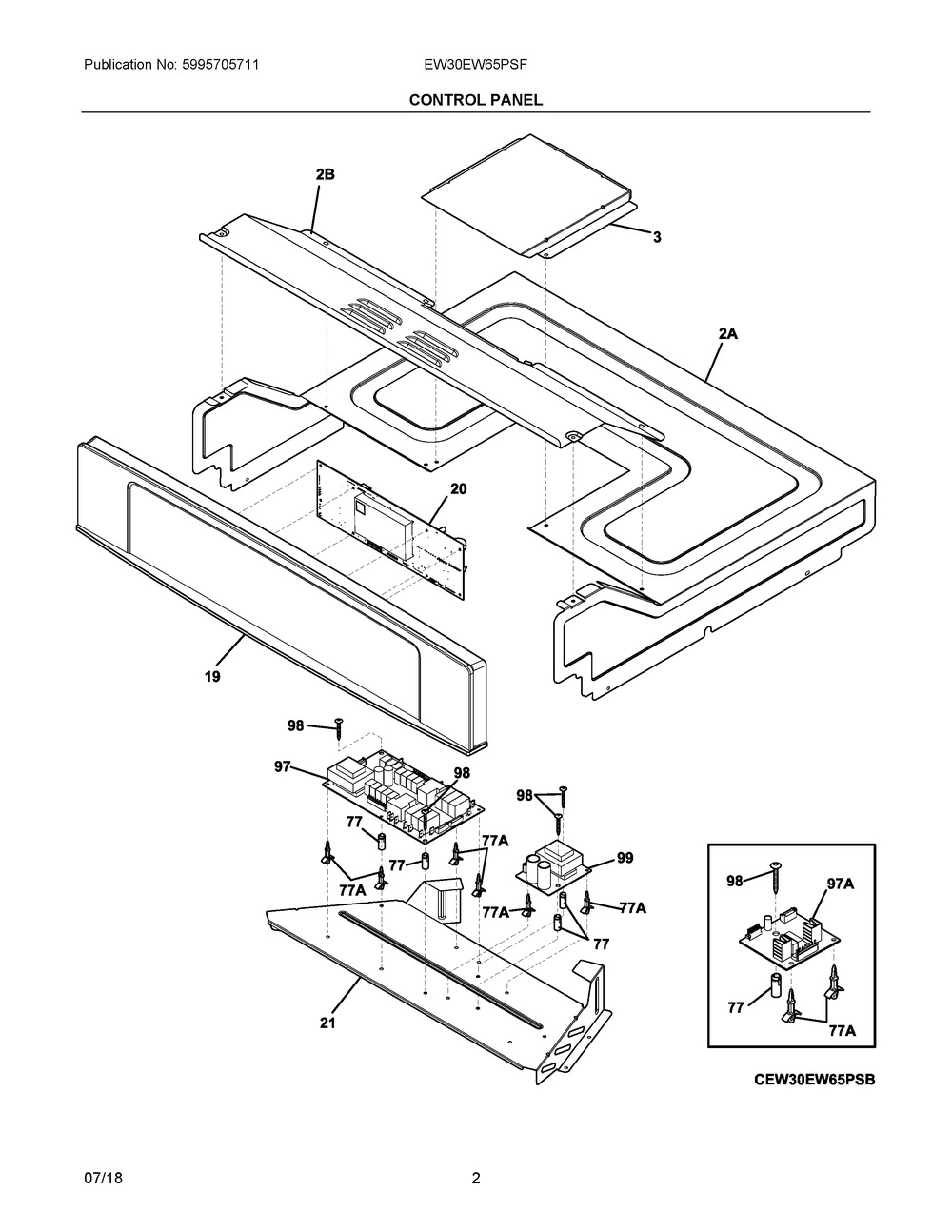Control Panel Diagram and Parts List for EW30EW65PSF  Frigidaire Wall Oven