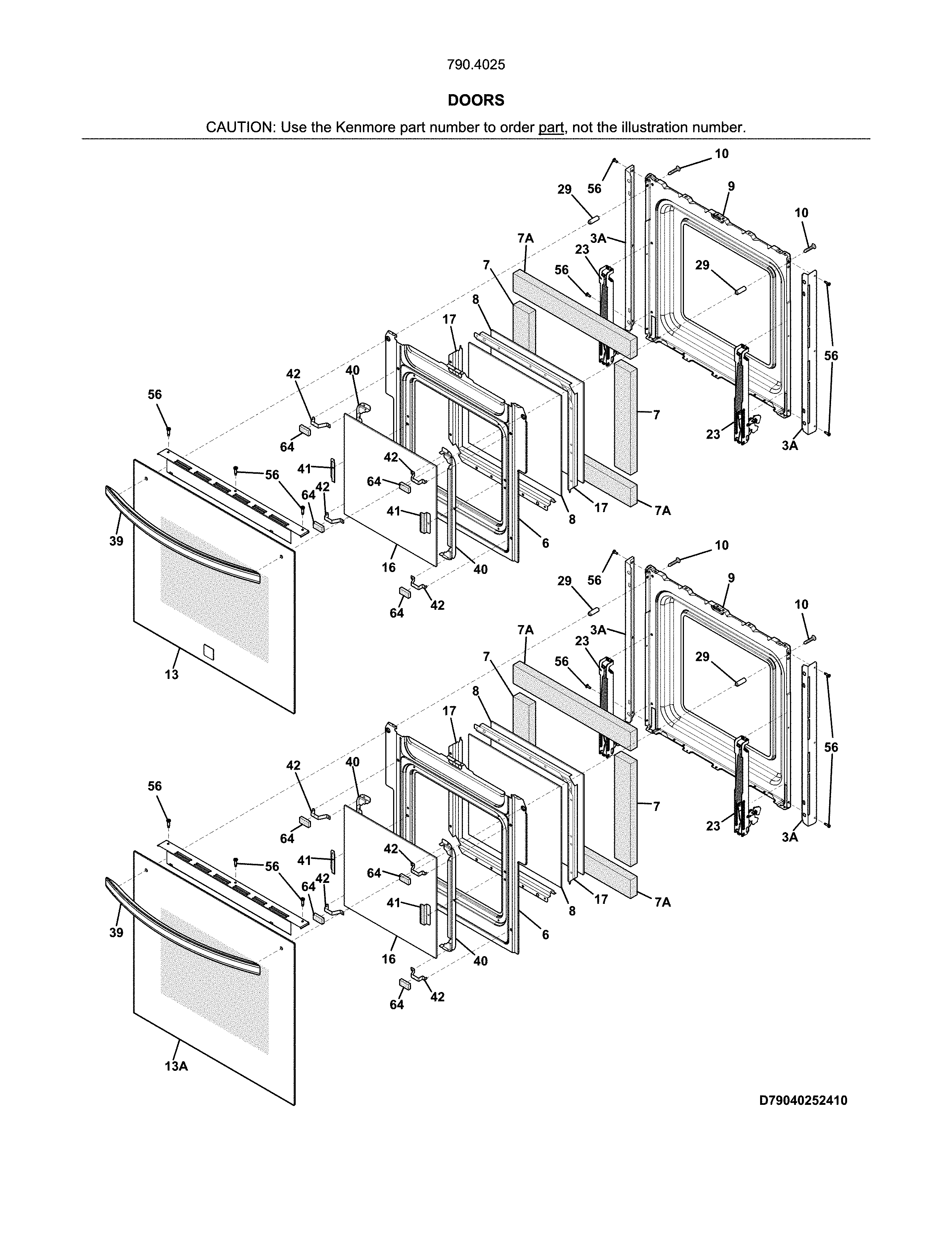 Doors Diagram and Parts List for 79040252411  Kenmore Wall Oven