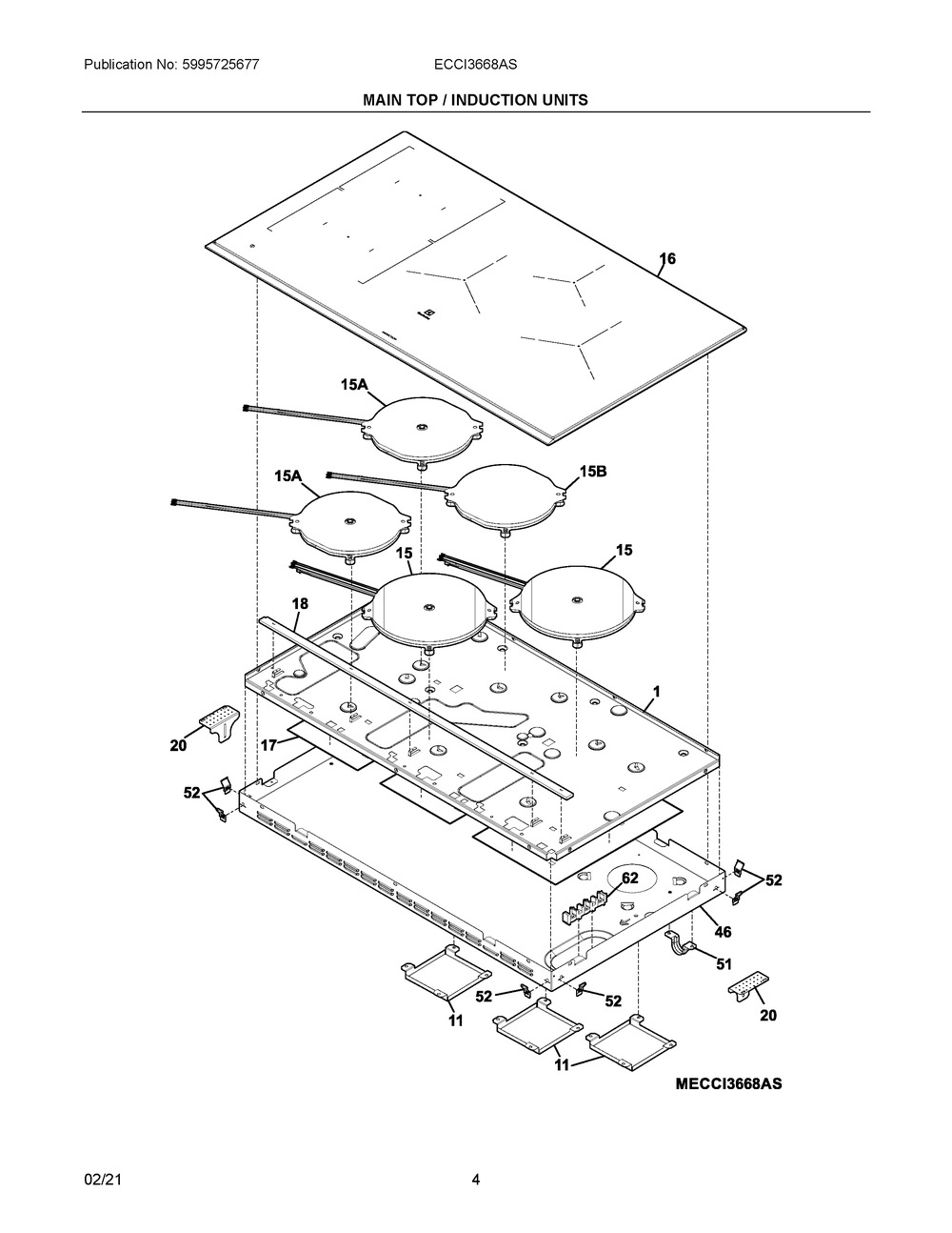 Main Top / Induction Units Diagram and Parts List for ECCI3668AS  Frigidaire Range