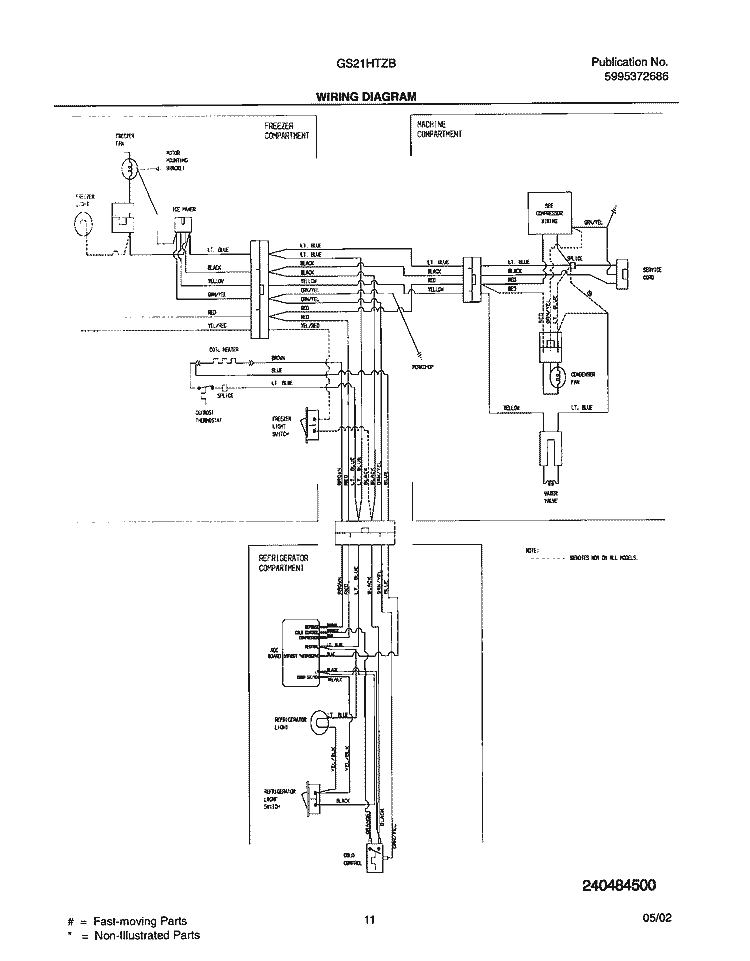 WIRING DIAGRAM Diagram and Parts List for GS21HTZBC0  Frigidaire Refrigerator