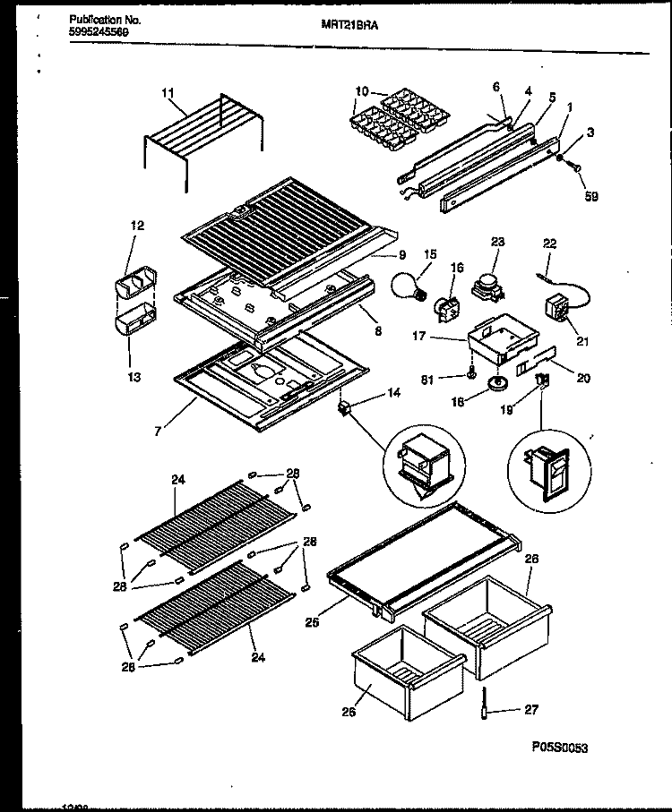 SHELVES AND SUPPORTS Diagram and Parts List for MRT21BRAY0  Frigidaire Refrigerator