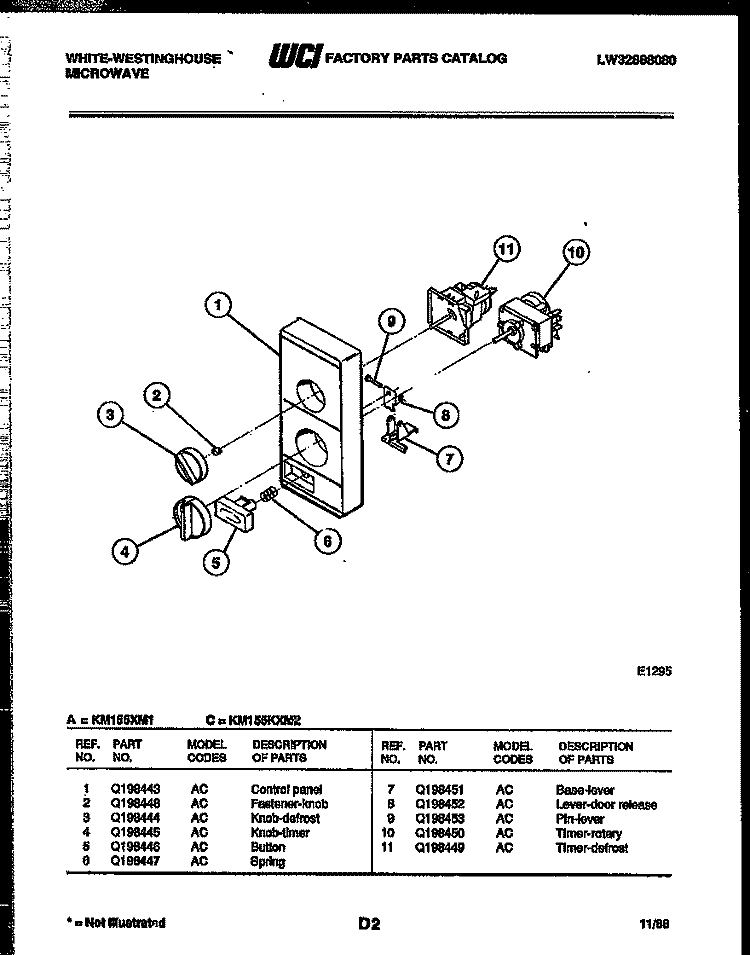 CONTROL PANEL Diagram and Parts List for KM159KXM1  Frigidaire Microwave