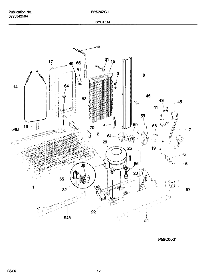SYSTEM Diagram and Parts List for FRS20ZGJD1  Frigidaire Refrigerator