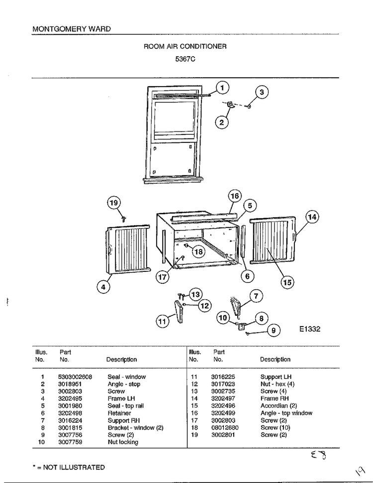 Room Air Conditioner Page 8 Diagram and Parts List for 5367C  Frigidaire Air Conditioner