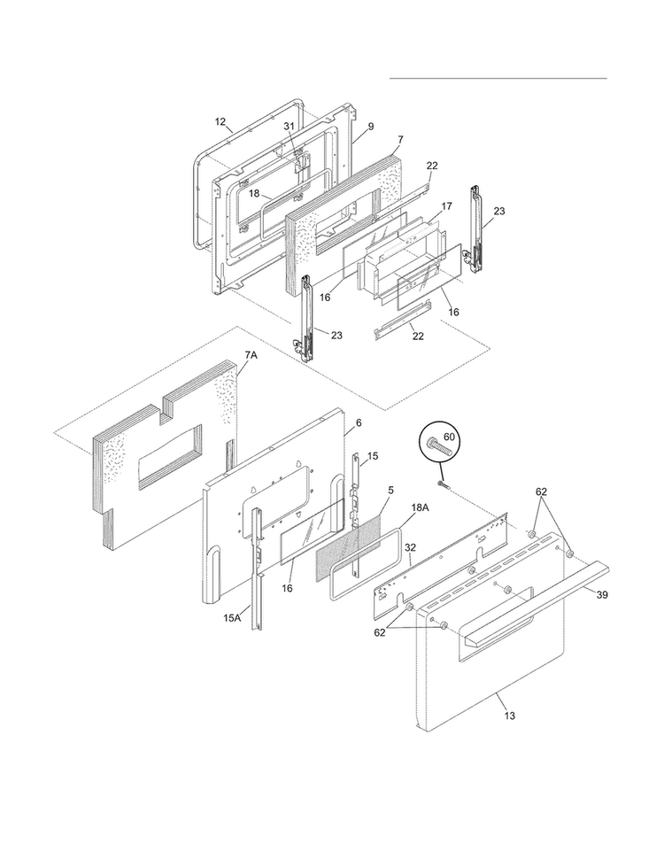 Oven Door Diagram and Parts List for FFEF4017LBC  Frigidaire Range