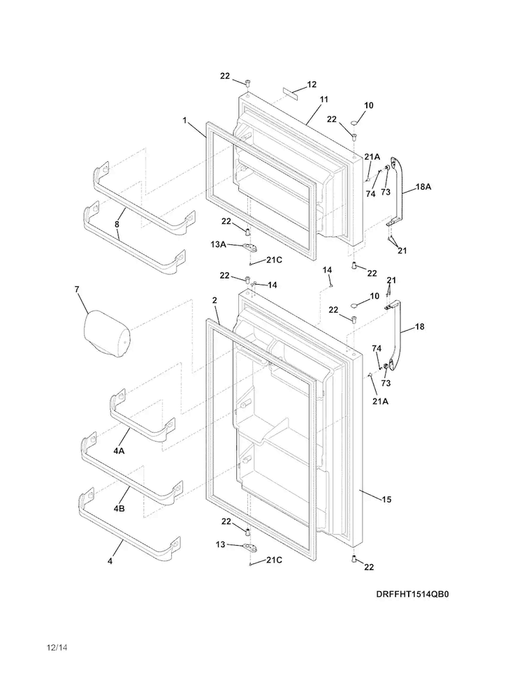 Doors Diagram and Parts List for FFHT1514QZ0  Frigidaire Refrigerator