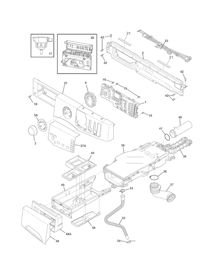 Control Panel Diagram and Parts List for FAFS4073NW0  Frigidaire Washer