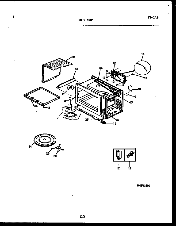 WRAPPER AND BODY PARTS Diagram and Parts List for MCT1370P2  Frigidaire Microwave