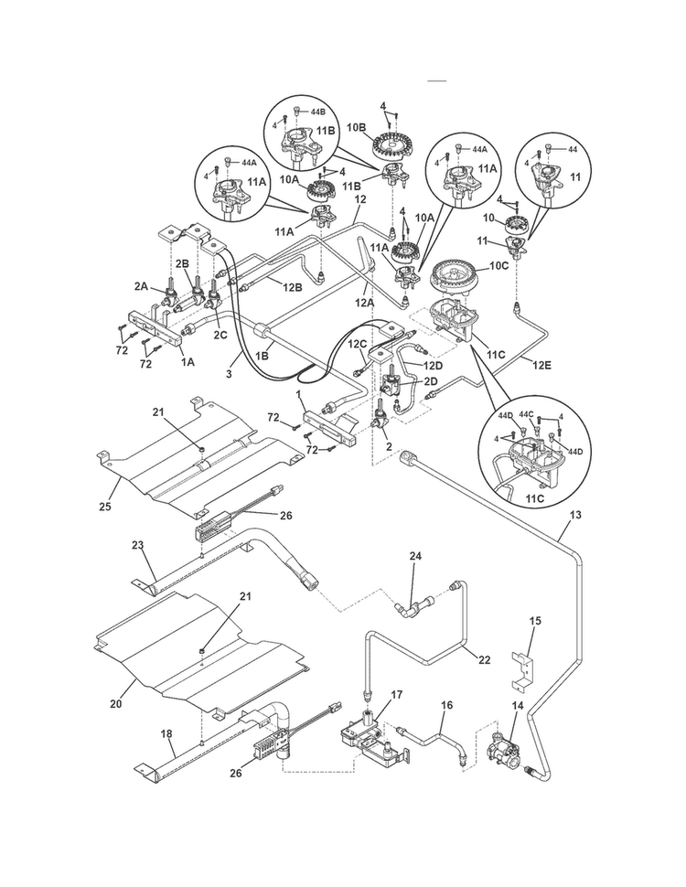 Burner Diagram and Parts List for EW30GS75KSB  Electrolux Range