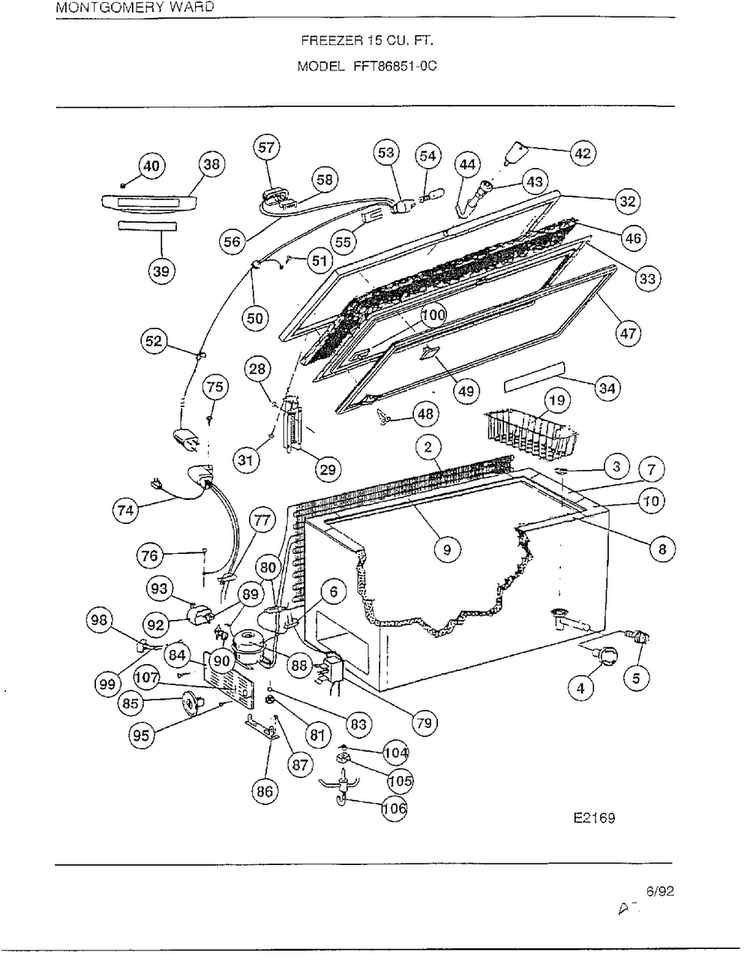 Freezer 15 Cu. Ft. Diagram and Parts List for 86851-0D  Frigidaire Freezer