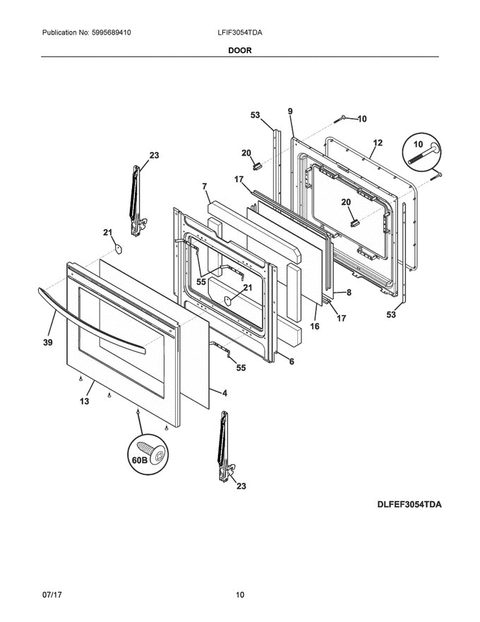 05 - Door Diagram and Parts List for LFIF3054TDA  Frigidaire Range