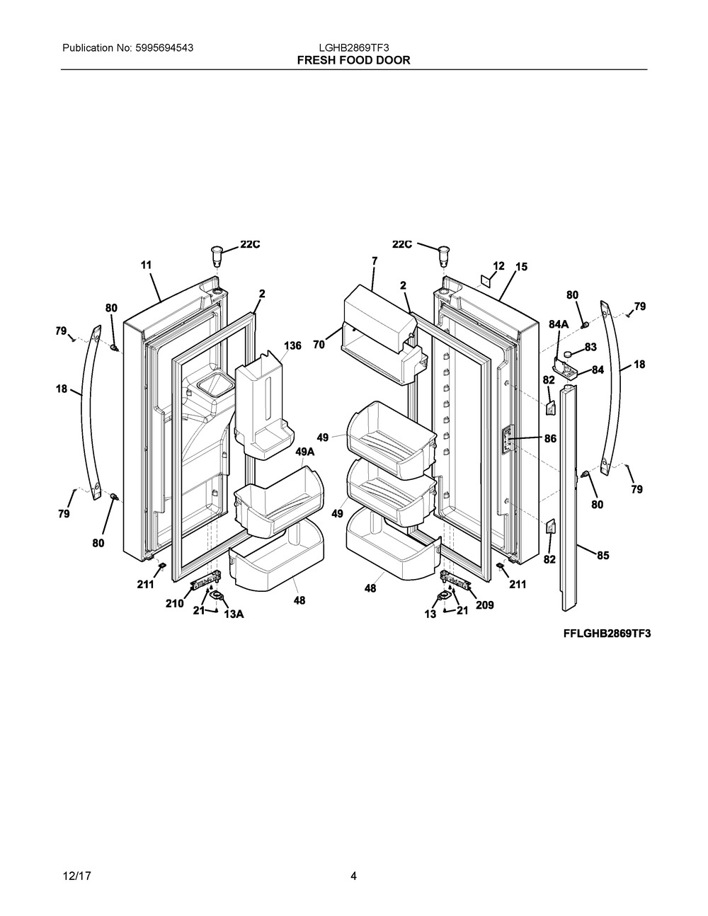 Fresh Food Door Diagram and Parts List for LGHB2869TF3  Frigidaire Refrigerator