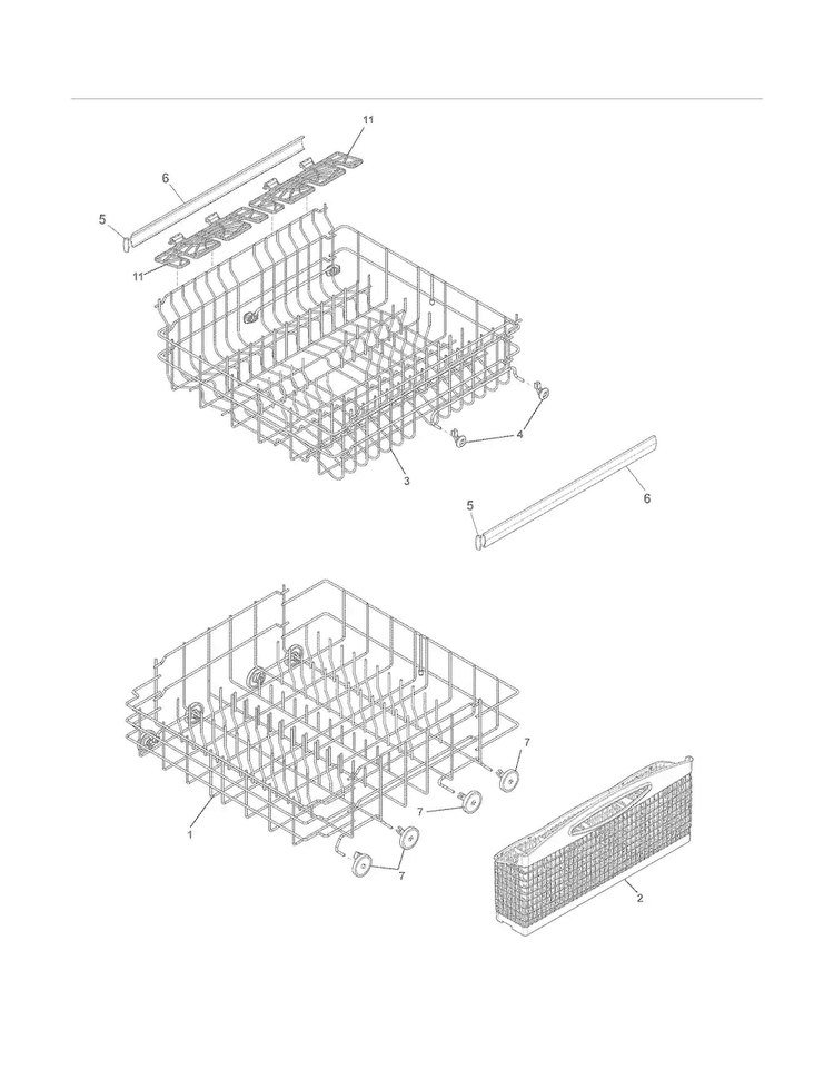 Racks Diagram and Parts List for FFBD2411NW0A  Frigidaire Dishwasher