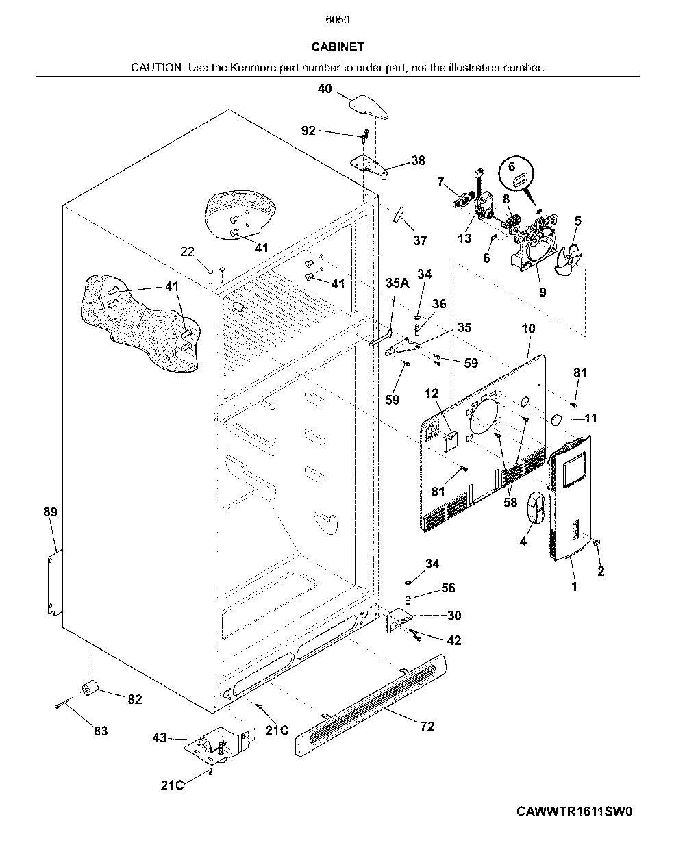 Caqbinet Diagram and Parts List for 25360505617  Kenmore Refrigerator