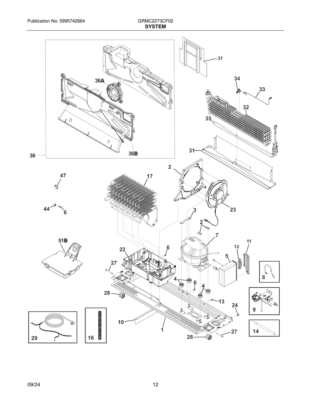 System Diagram and Parts List for GRMC2273CF02  Frigidaire Refrigerator