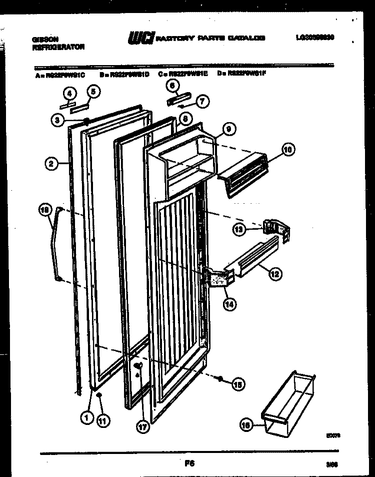 REFRIGERATOR DOOR PARTS Diagram and Parts List for RS22F9WS1F  Gibson Refrigerator