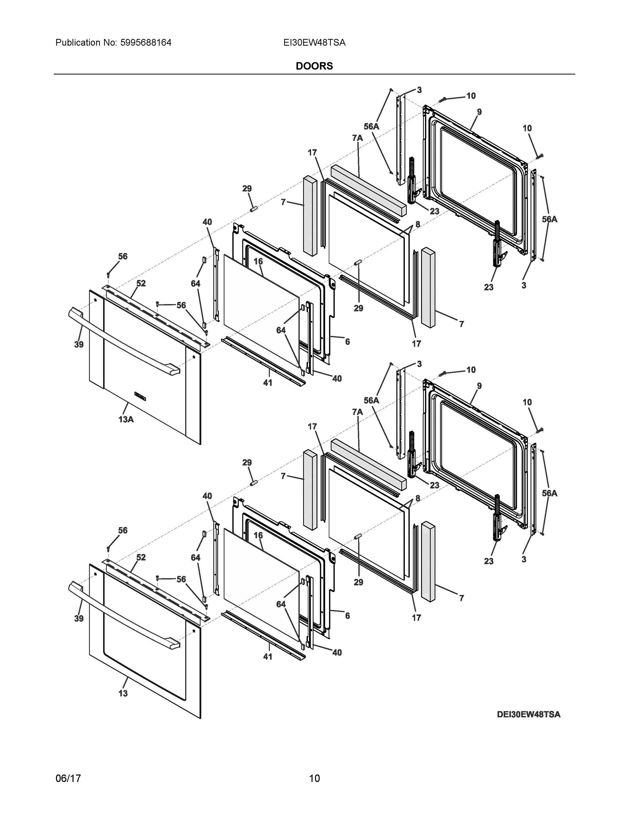 05 - DOORS Diagram and Parts List for EI30EW48TSA  Frigidaire Wall Oven