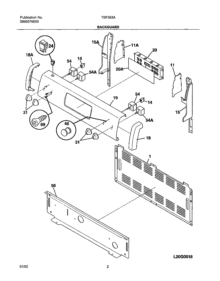 BACKGUARD Diagram and Parts List for TEF353AQC  Tappan Range