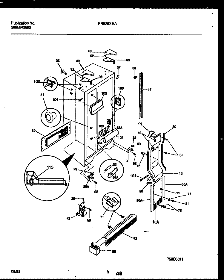 CABINET PARTS Diagram and Parts List for FRS28XHAB0  Frigidaire Refrigerator
